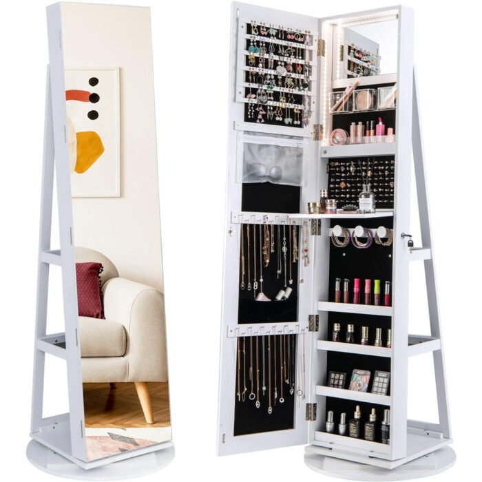 Full Length Mirror Jewelry Armoire with LED Lights - Image 9